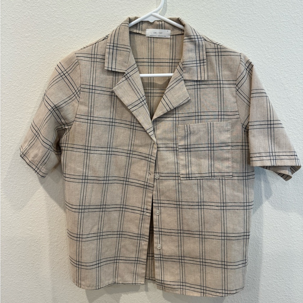 Oak + Fort Cropped Short Sleeve Button Up Size Small